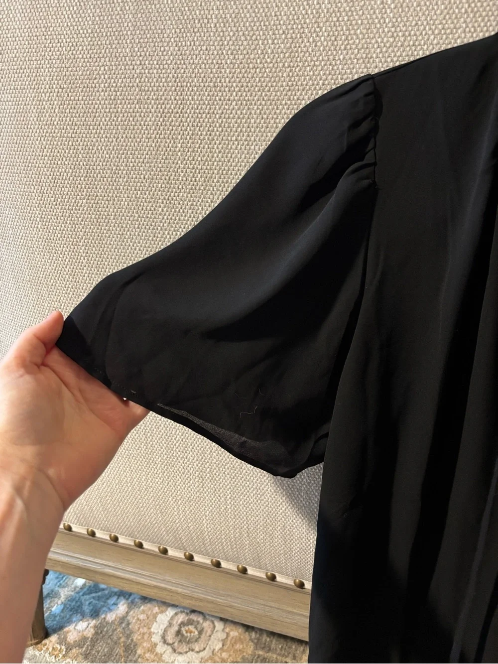 LOFT Black Ruffled V-Neck Tie Blouse